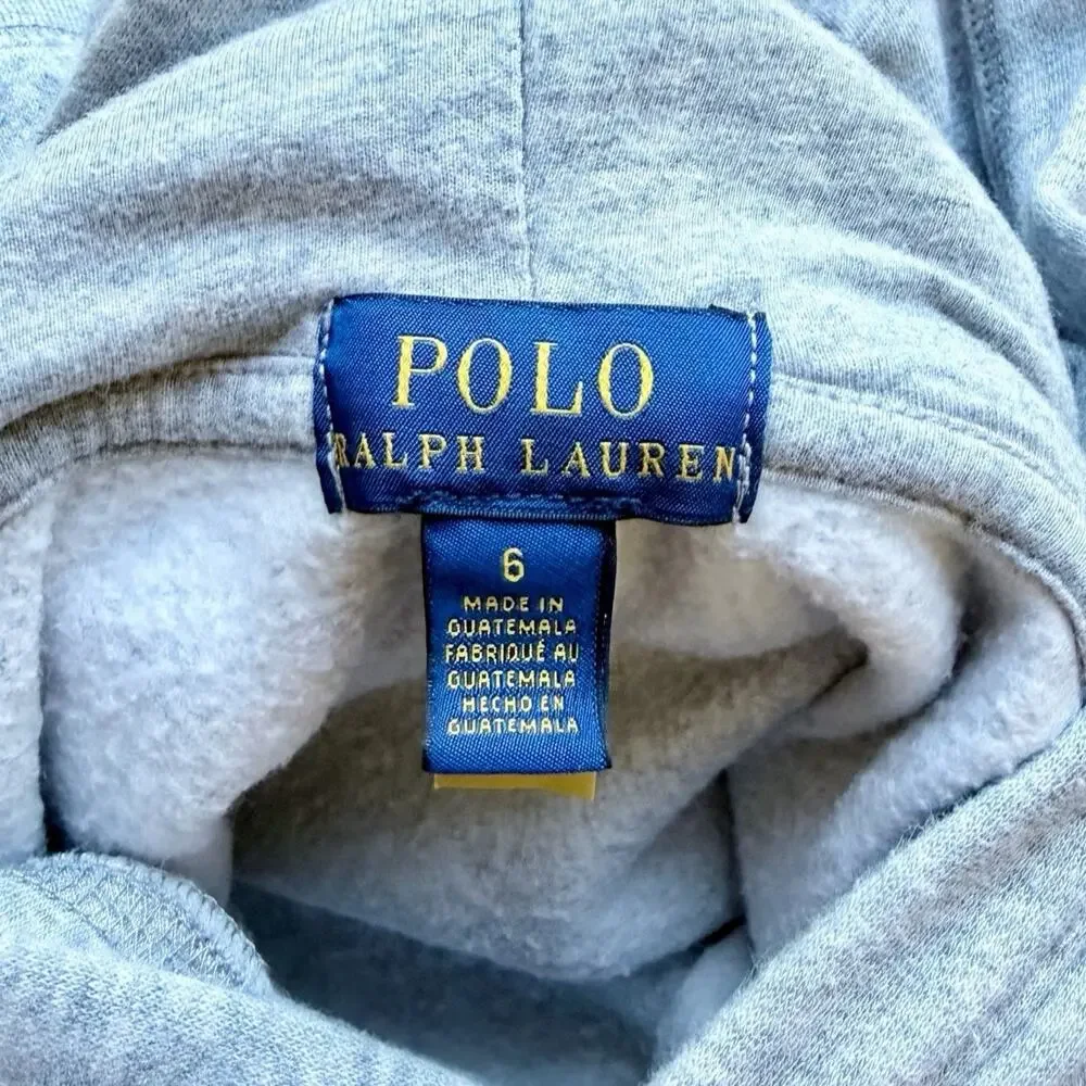 Ralph Lauren Polo Bear Girls Gray Pullover Hooded Sweater Size 6 Back To School