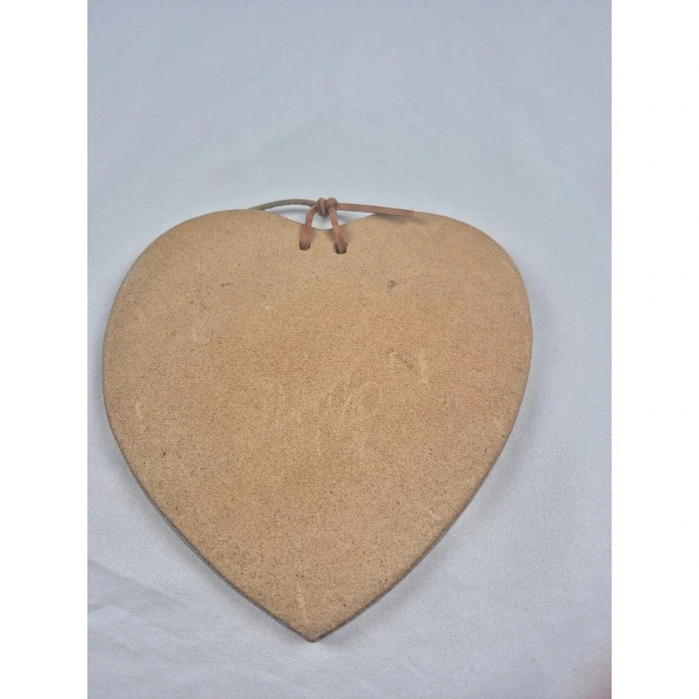 Vintage Handmade Pottery Heart Wall Plaque Cat Blue Ceramic Hanging Folk Art