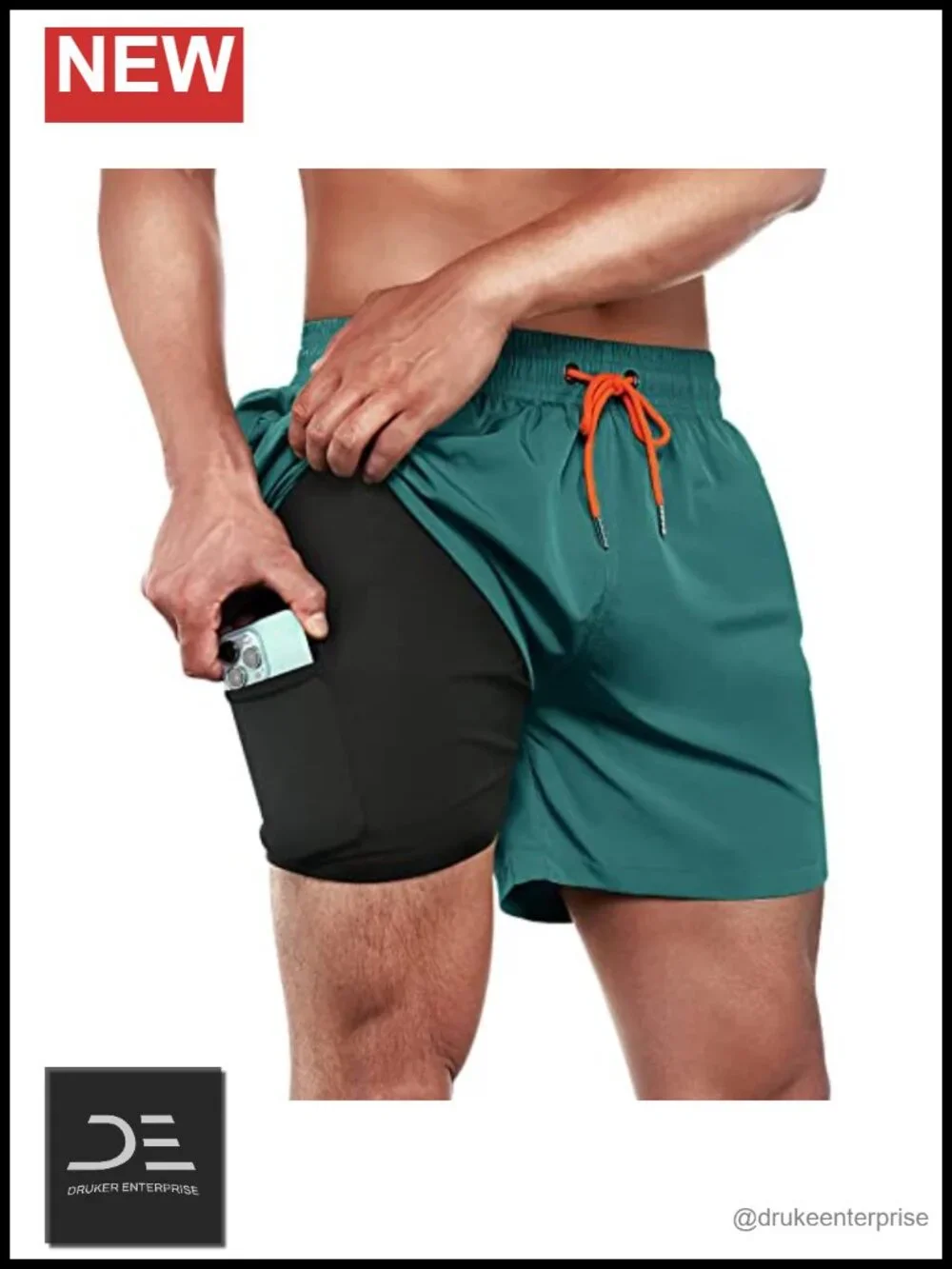 Quick Dry Swim Trunks with Compression Liner and Zipper Pockets