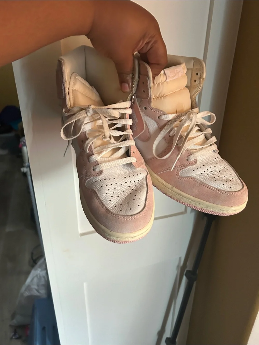 Jordan High-Top Sneakers in Pink and Cream
