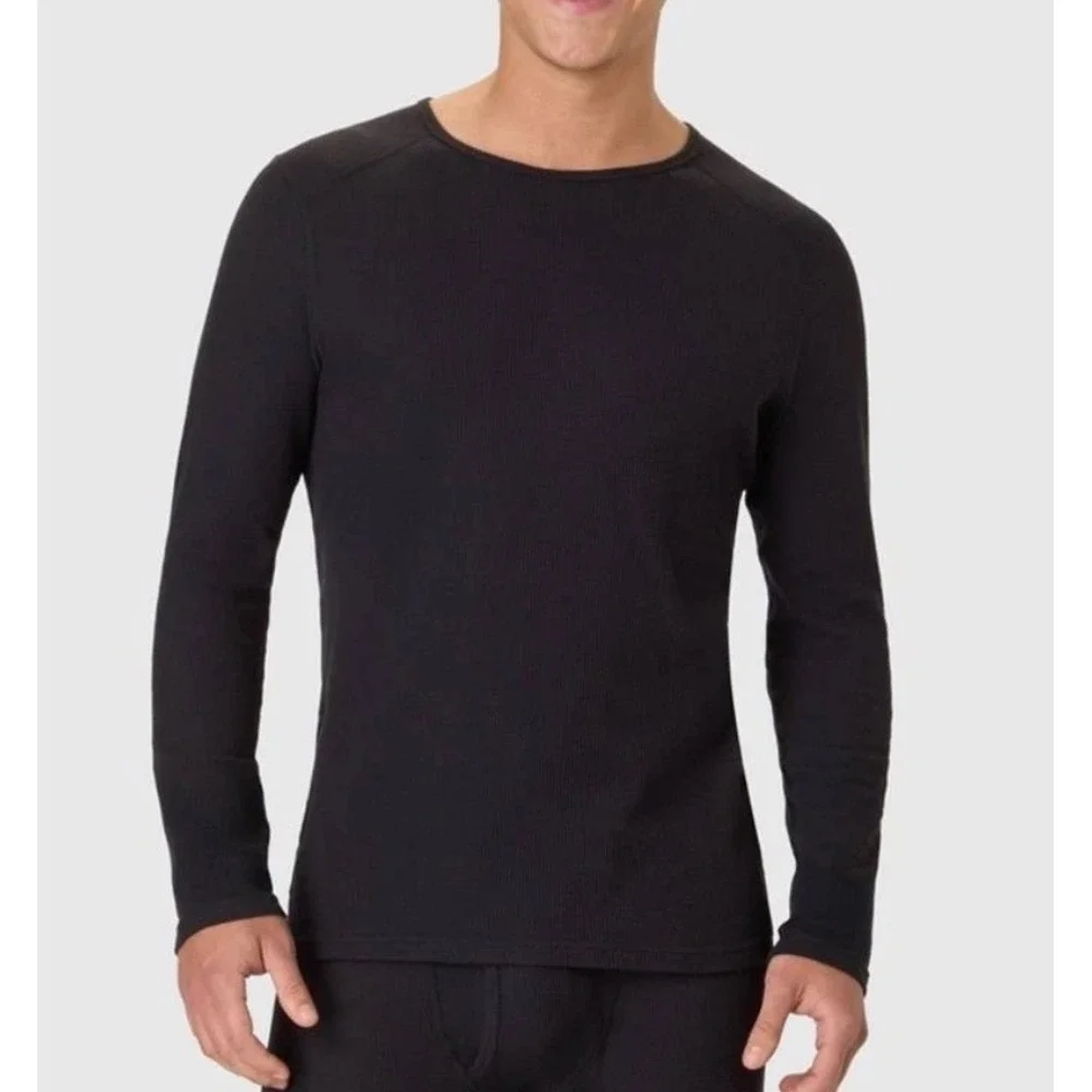 Hanes Premium Mens Baselayer Set of 2‎ Black Waffle Long Sleeve Crewneck small