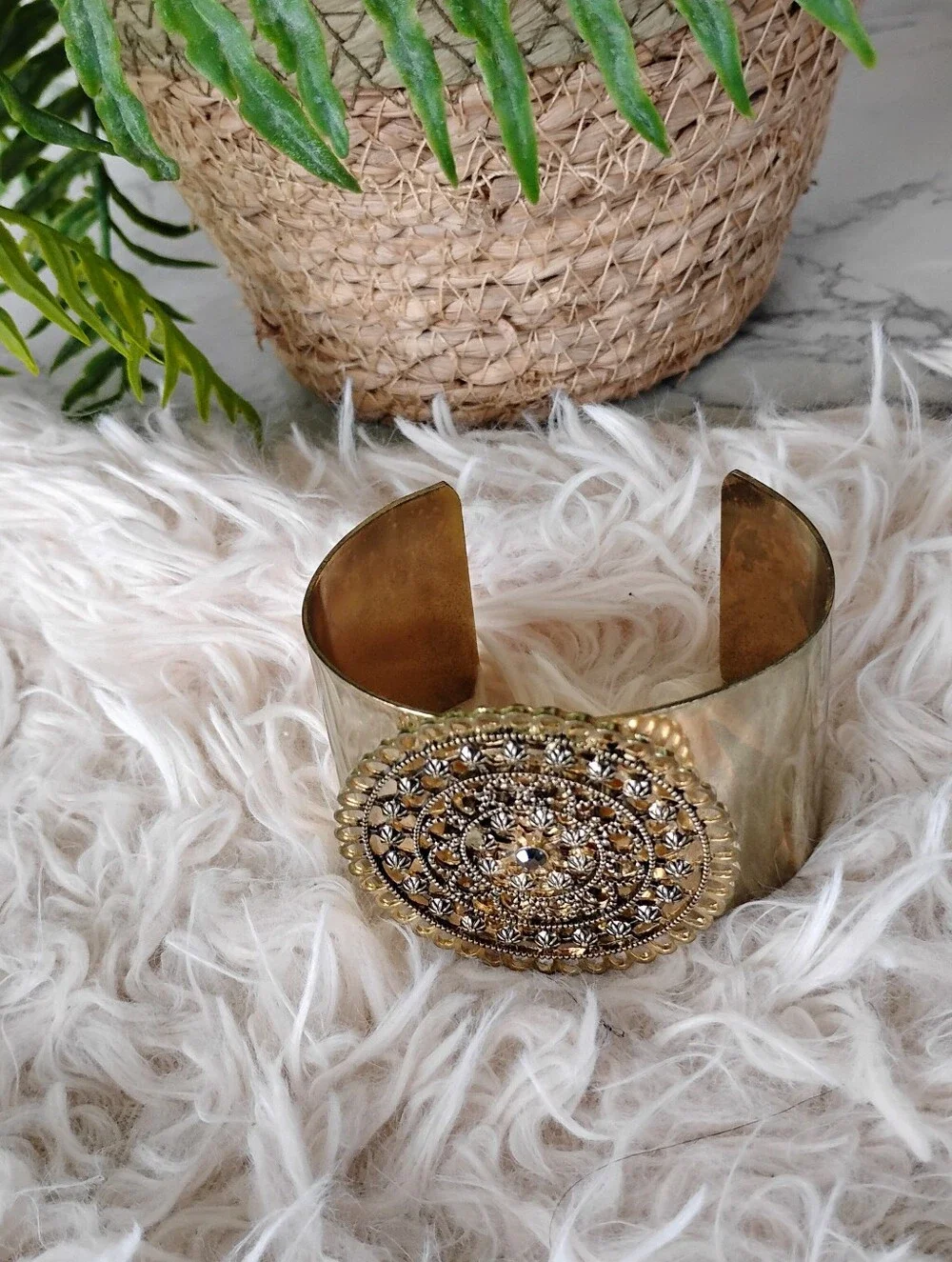 Gold-Tone Filigree Cuff Bracelet - Elegant Women's Accessory
