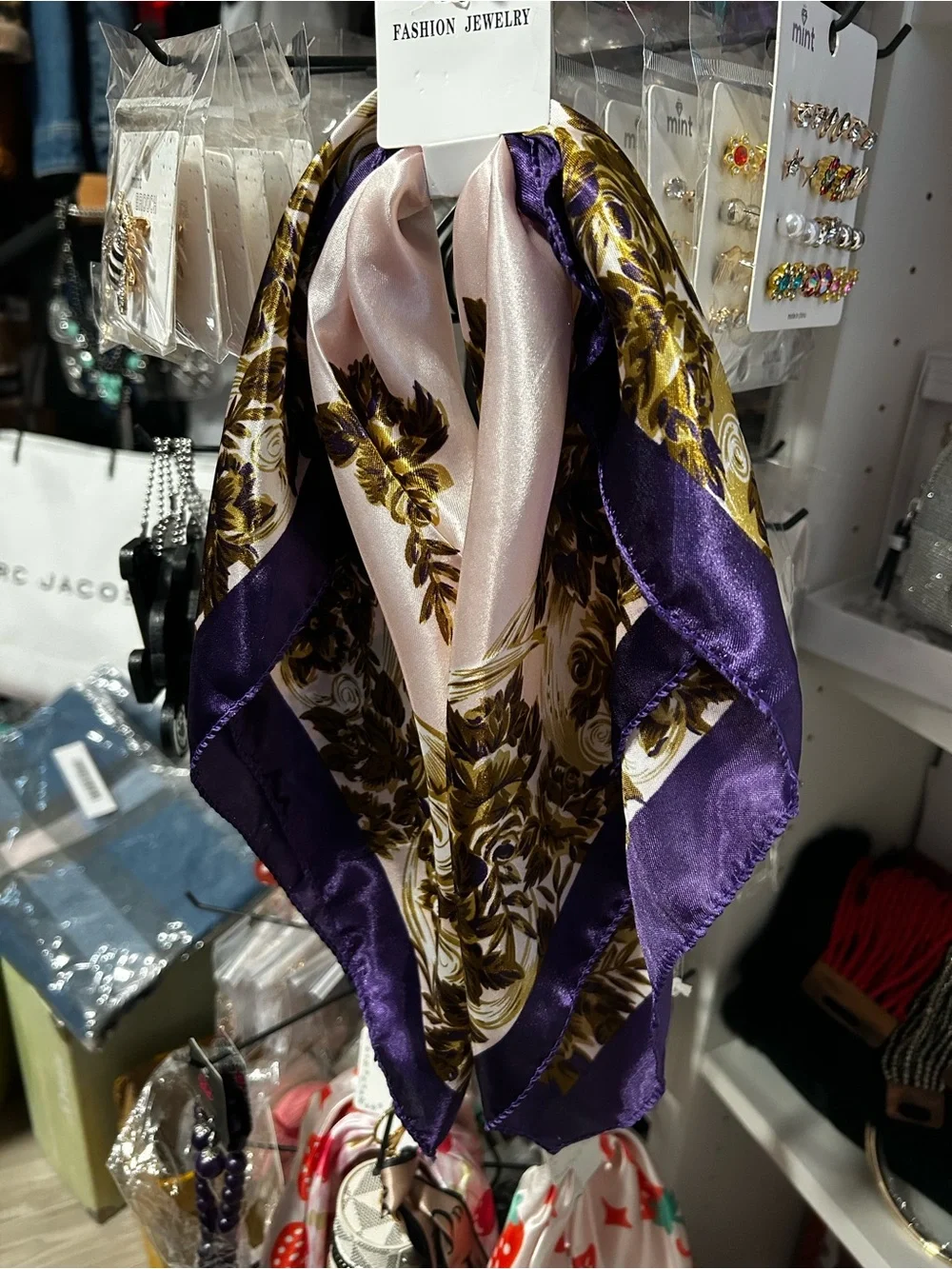 Silky Cherry Print Hair Scarf - Red & White
