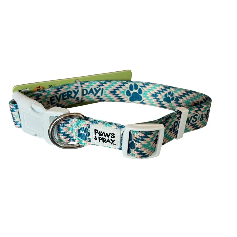 Kerusso Paws & Pray Everyday Pet Collar Adjustable L/XL Blue Green Pink NWT‎ #1