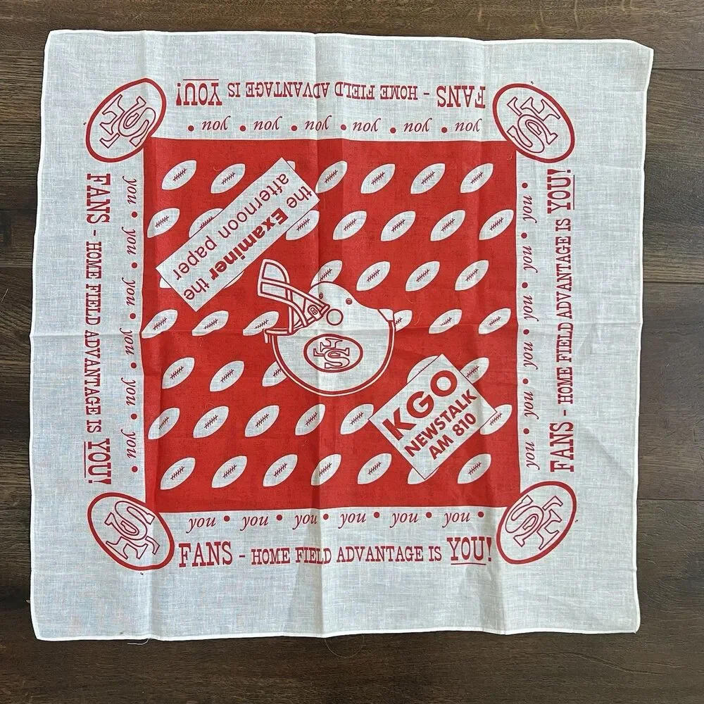 Vintage The Examiner KGO AM 810 San Francisco 49ers Fans Bandana Scarf New White