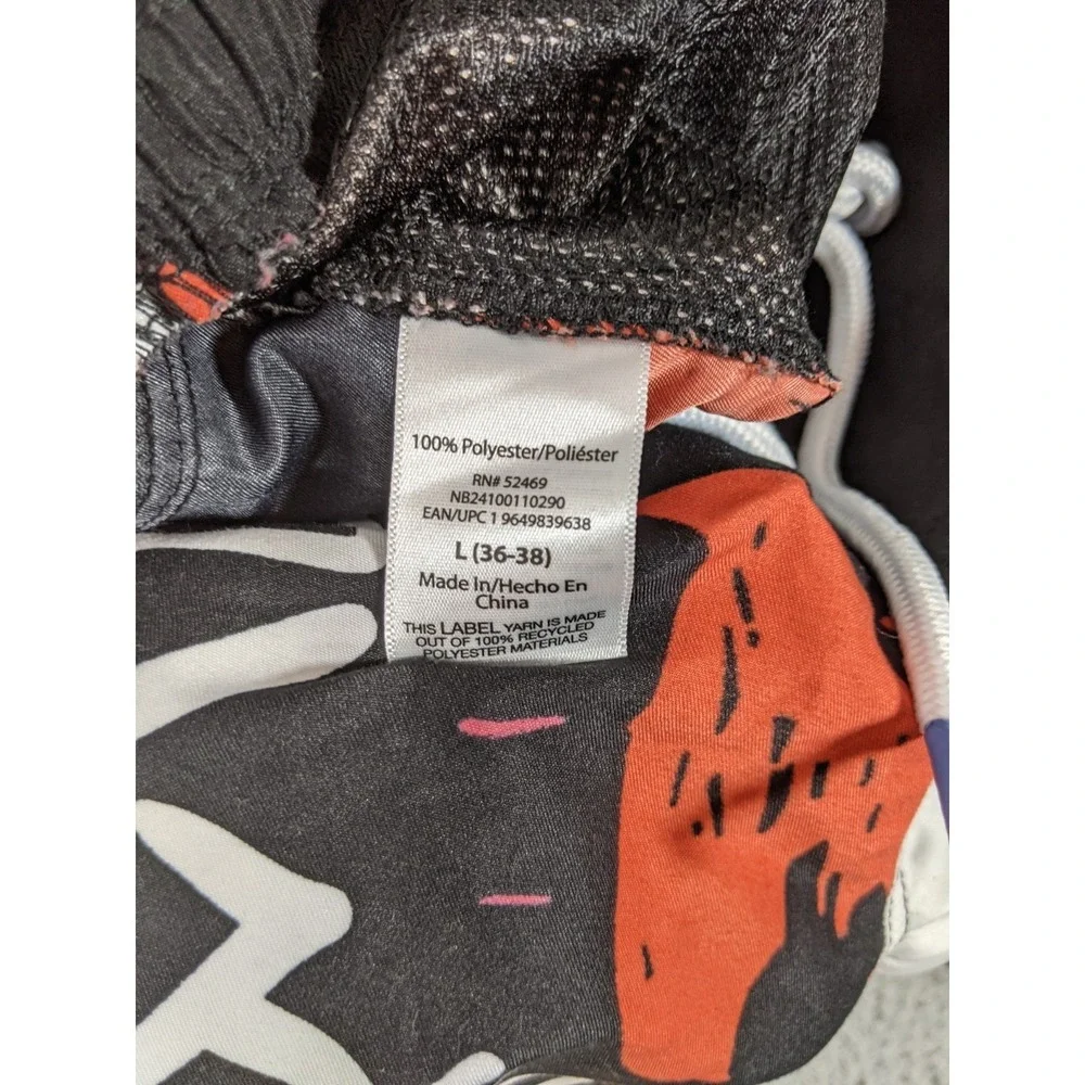 No Boundaries Swim Trunks Mens L Black Abstract Graffiti Graphic Drawstring