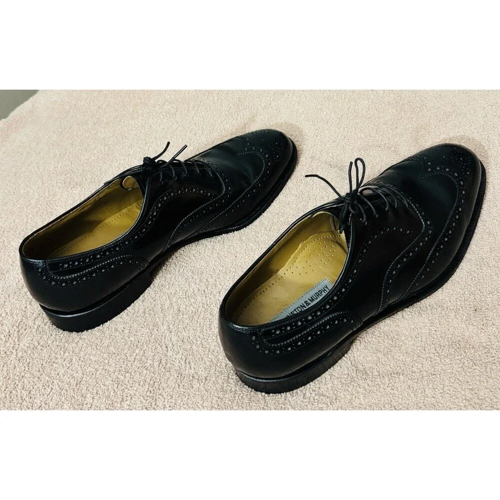 Johnston & Murphy Upton Wingtip Oxfords Dress Shoes Mens 12M Black Leather
