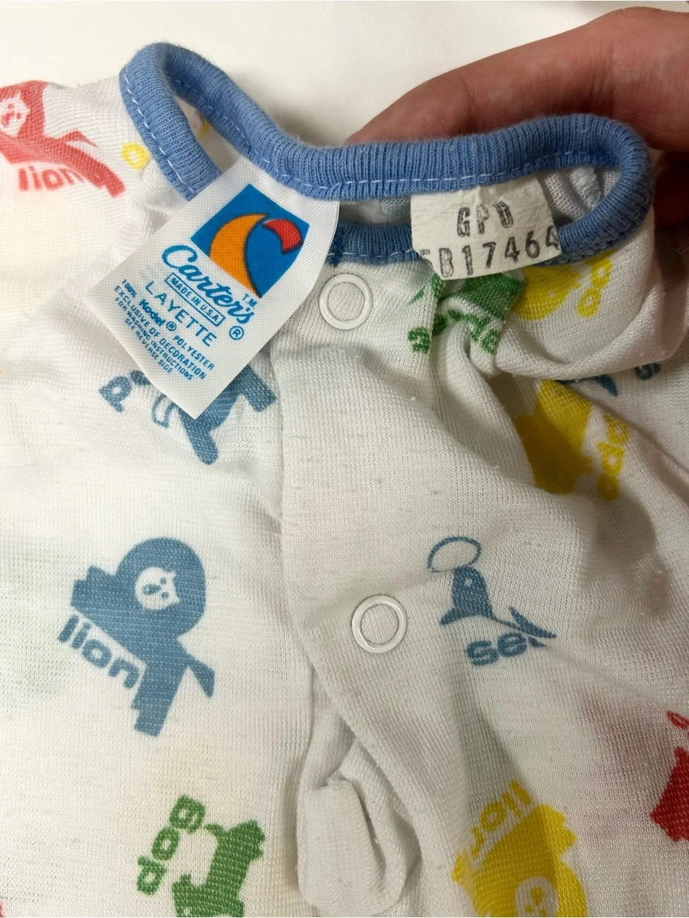 Vintage 1980s Carters Baby Sleep Gown 3-6 Months White Animal Print Tie Bottom