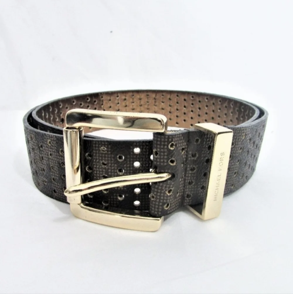 Micheal Kors Brown Leather Gold Buckle Women's Belt size Large