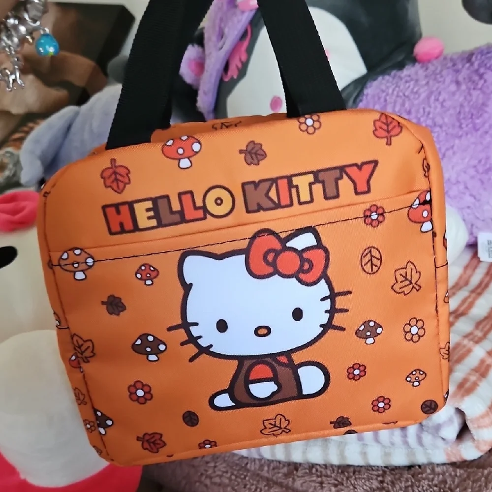 Hello Kitty Orange and White Kids Lunch Bag with Fall Motif