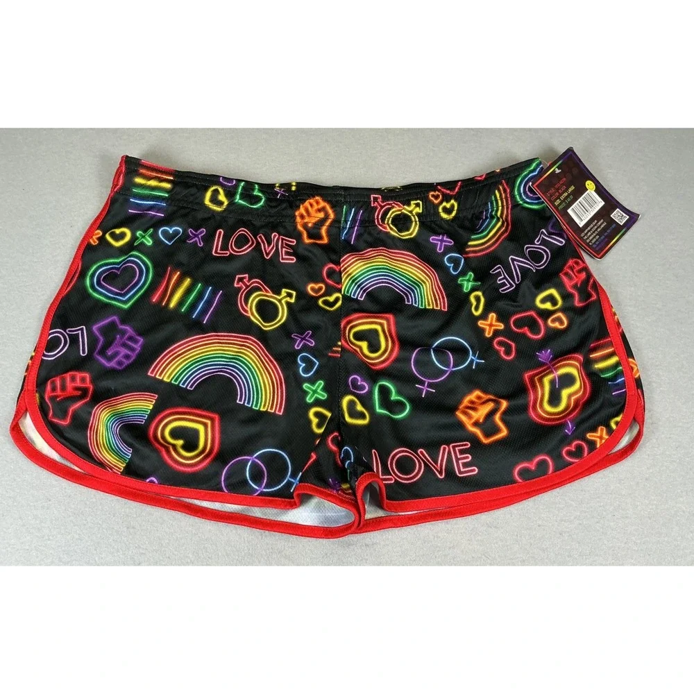Uzzi Pride Neon Rainbow Swim Shorts Mens XL Black UV50+ Beach NWT