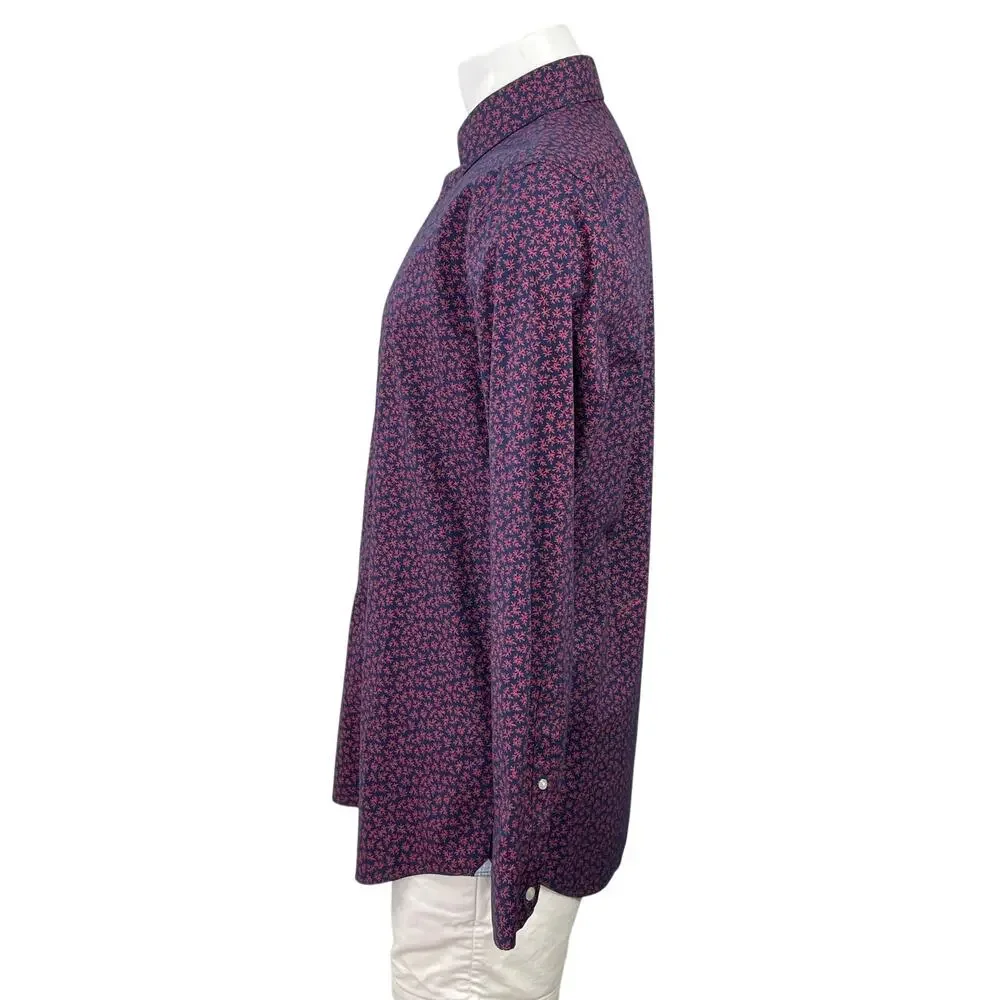 Banana Republic Mens Purple Leaf Non Iron Long Sleeve Slim Button Up Shirt Top L