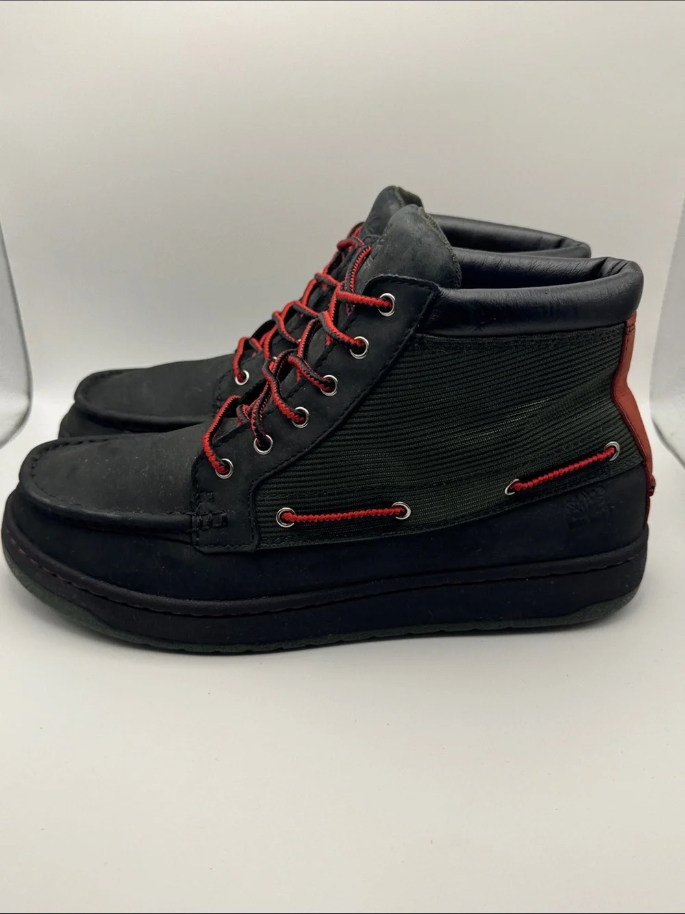Timberland Men's Mid Hiking Boots Black Leather Red Olive 31577 5722 Size 9M