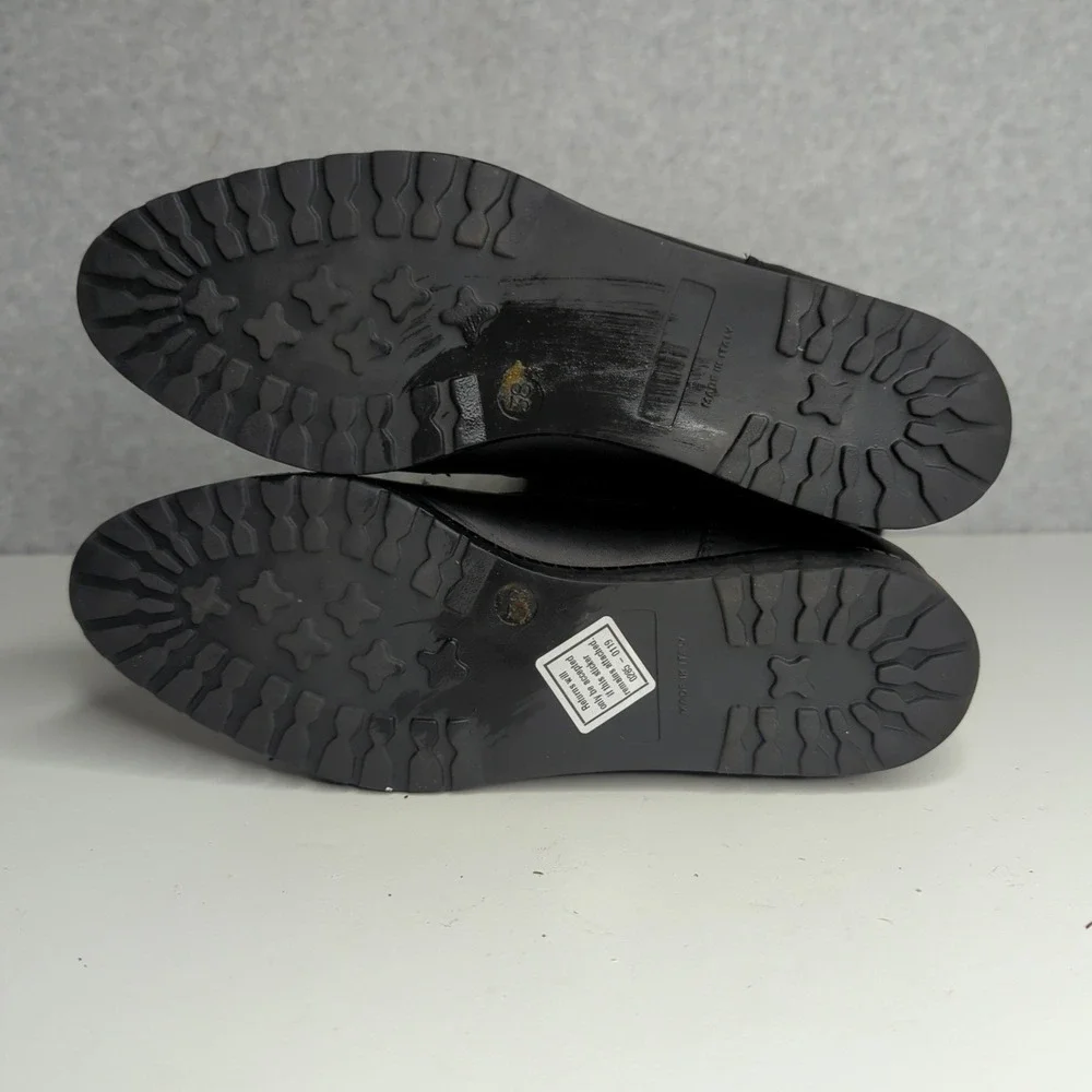 Vintage Italian Black Leather‎ Lace Up Tall Winter Boots Faux Fur Women's 8