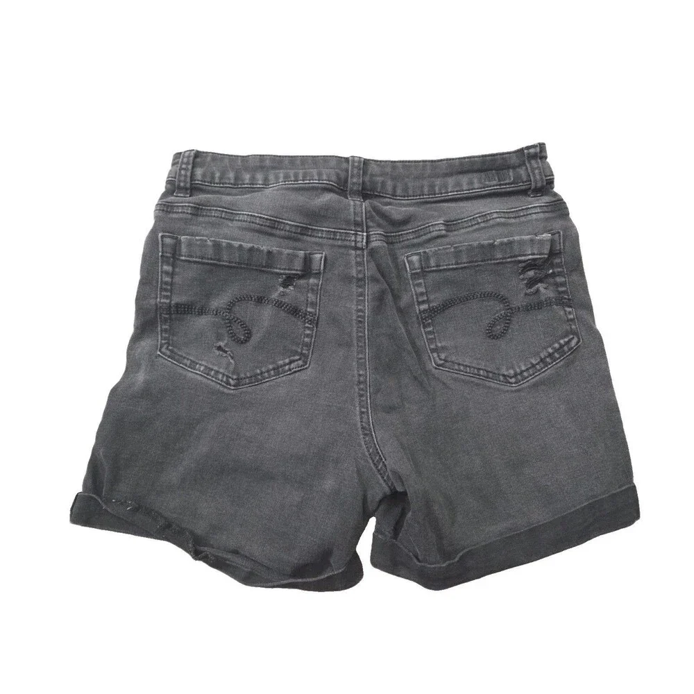 Girls Justice High Waisted distressed Black cotton/stretch Button Fly Shorts 14