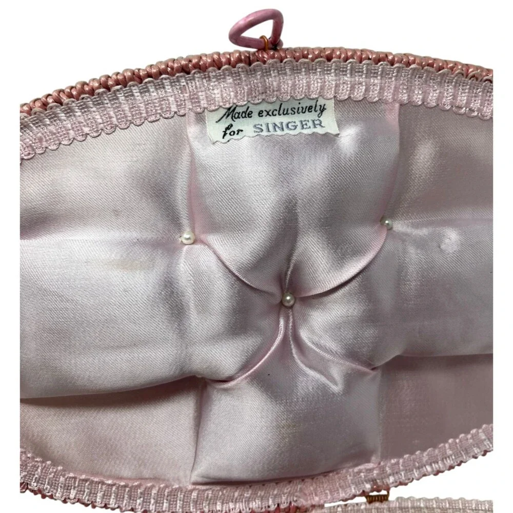 Singer Sewing Basket Floral Pink Wicker Storage Organizer Vintage Cottagecore