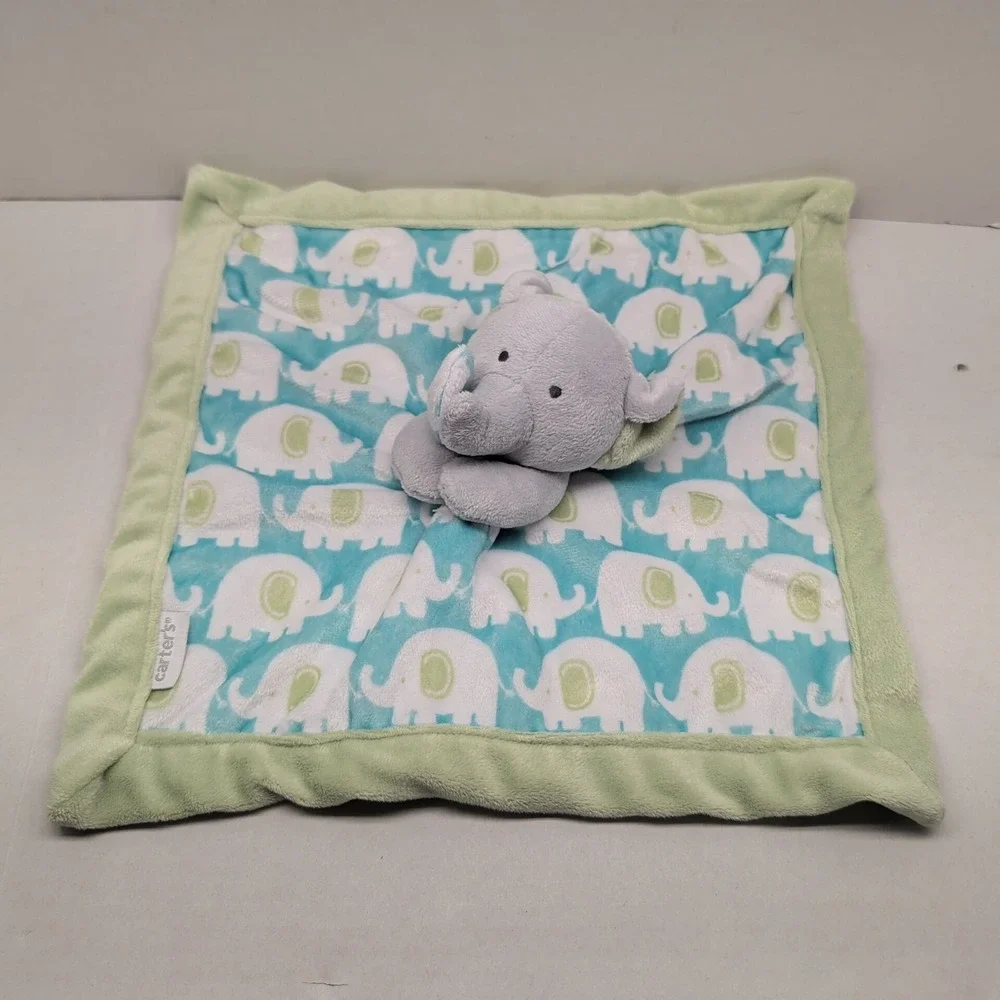 Carters Grey Elephant Lovey Plush Green Blue Security Blanket‎ Baby