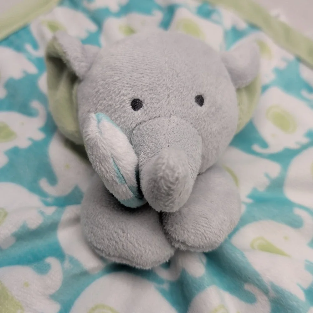 Carters Grey Elephant Lovey Plush Green Blue Security Blanket‎ Baby