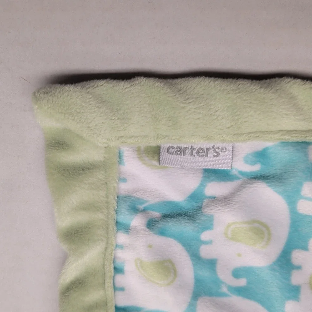 Carters Grey Elephant Lovey Plush Green Blue Security Blanket‎ Baby