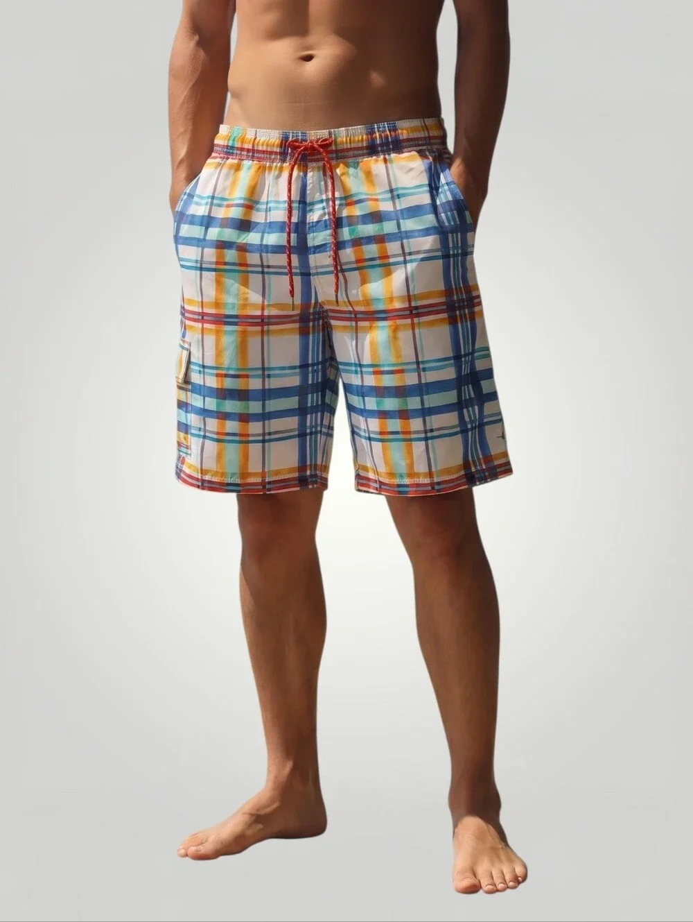 Tommy Bahama Relax Mens XL Swim Trunks Multicolor Plaid Mesh Lined Cargo‎ Board