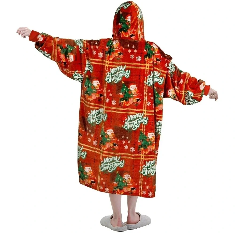 Christmas‎ Oversized Flannel Wearable Blanket Hoodie for Adults, One Size