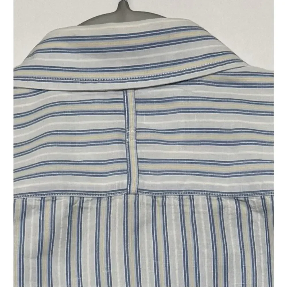 Banana Republic Classic XXL Tall Linen Cotton Shirt Blue White Stripe Long Sleev