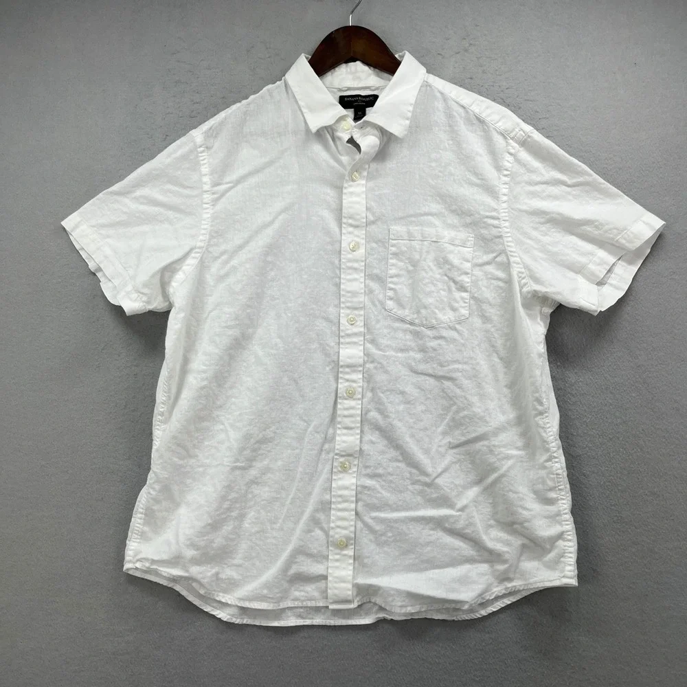 Banana Republic Button Up Shirt Mens XL White Linen Blend Coastal Resort Casual