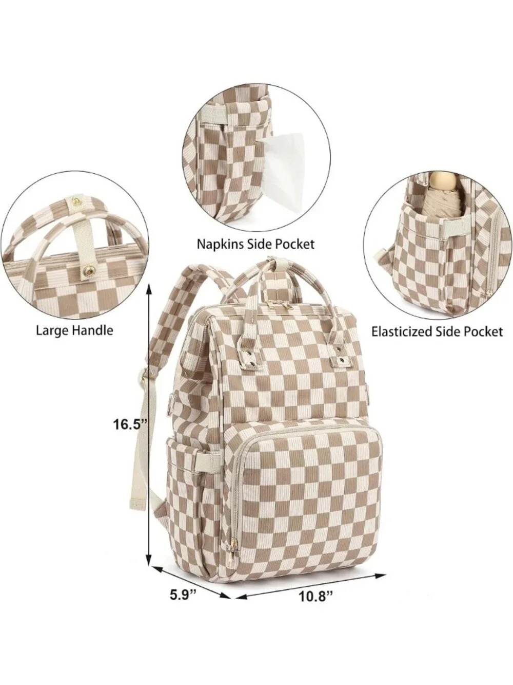Stylish Large Capacity Baby Diaper Bag Backpack with Stroller Straps - Unisex