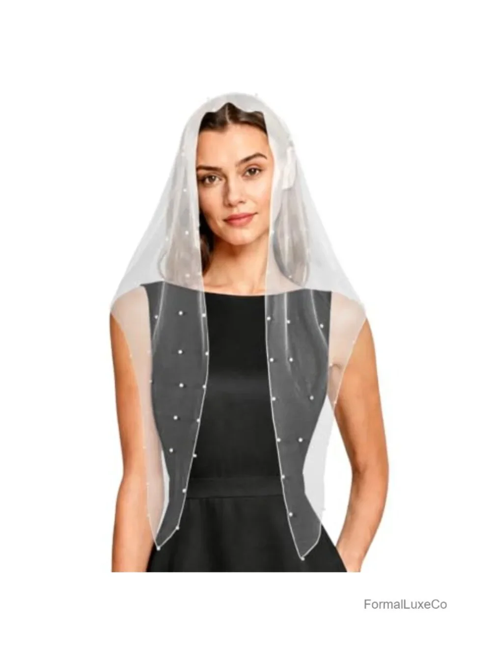 Triangle Tulle Pearl Veil Scarf - Church Wedding Prayer Head Covering