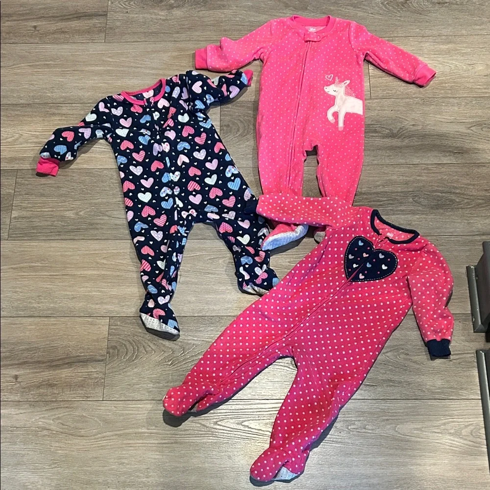 Kids and Carters Pink and Navy Kids One Piece pajama Set‎ x 3
