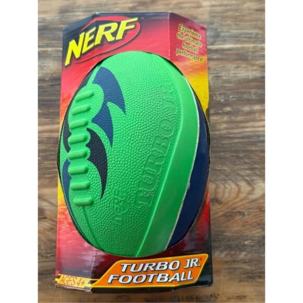 Vtg 2004 Hasbro‎ 2004 NERF Super Grip Turbo Jr Mini Football Foam Green Blue