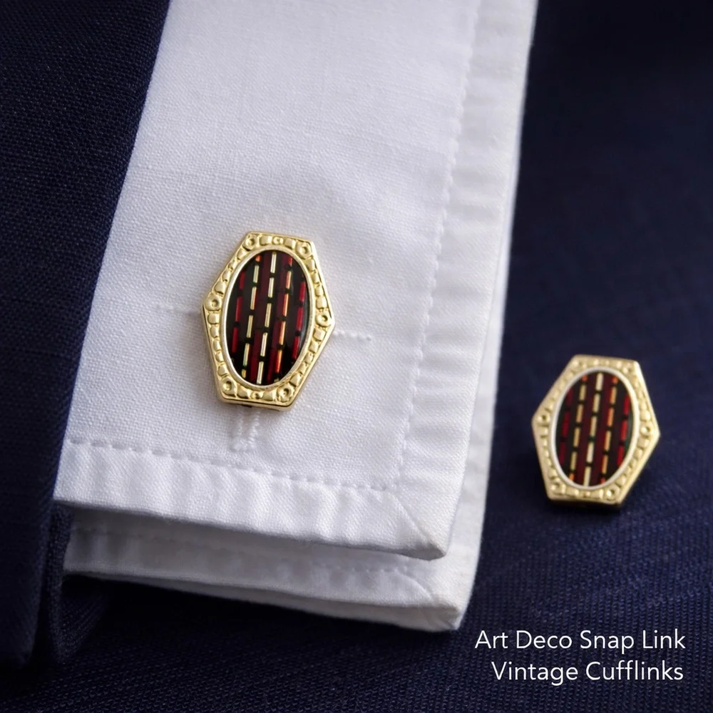 Antique Art Deco Snap Link Cufflinks – Red Enamel Mosaic Design –c.Pre 1923 Rare