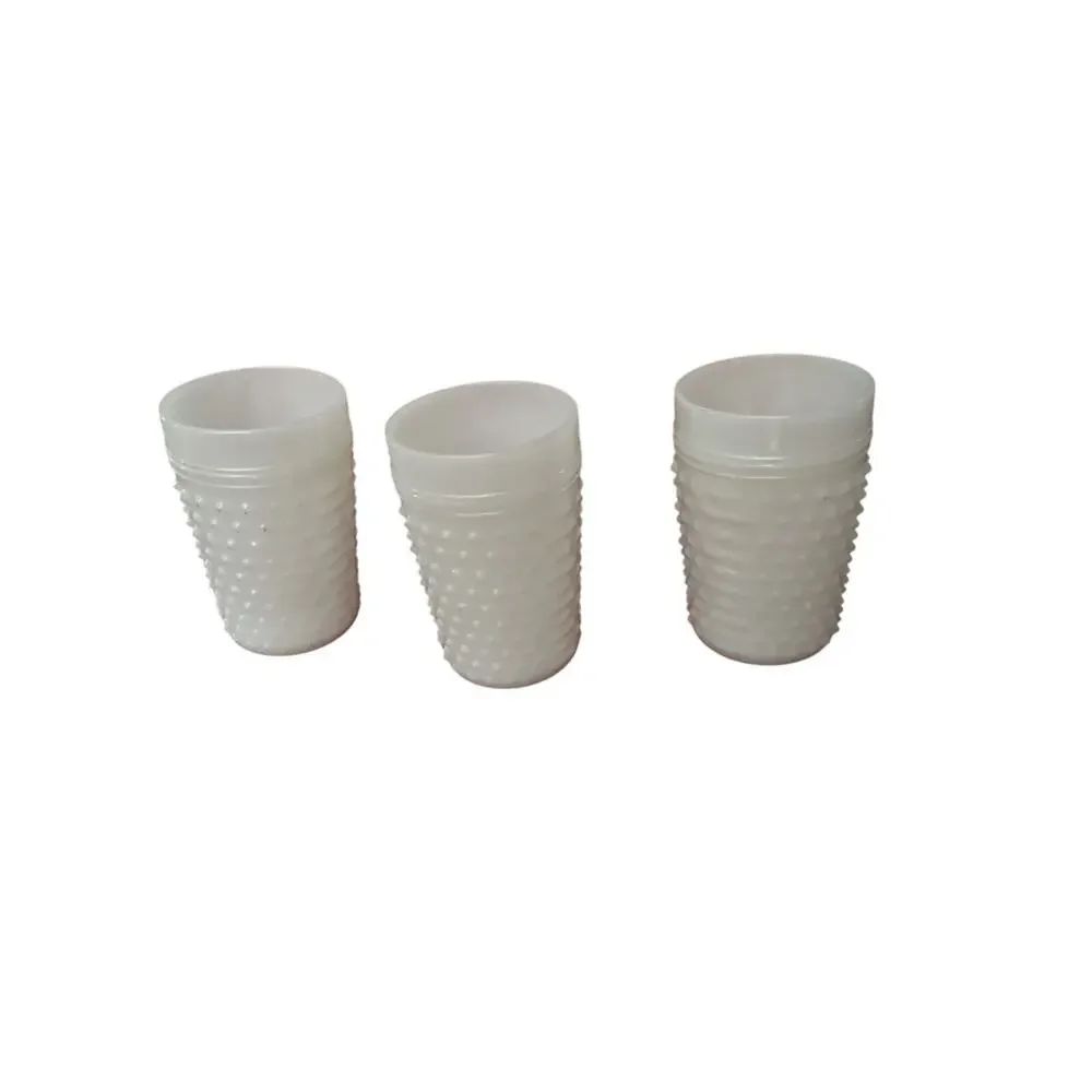 3 Beautiful Vintage Hobnail Milk Glass Cup Juice Water Drink 4.25