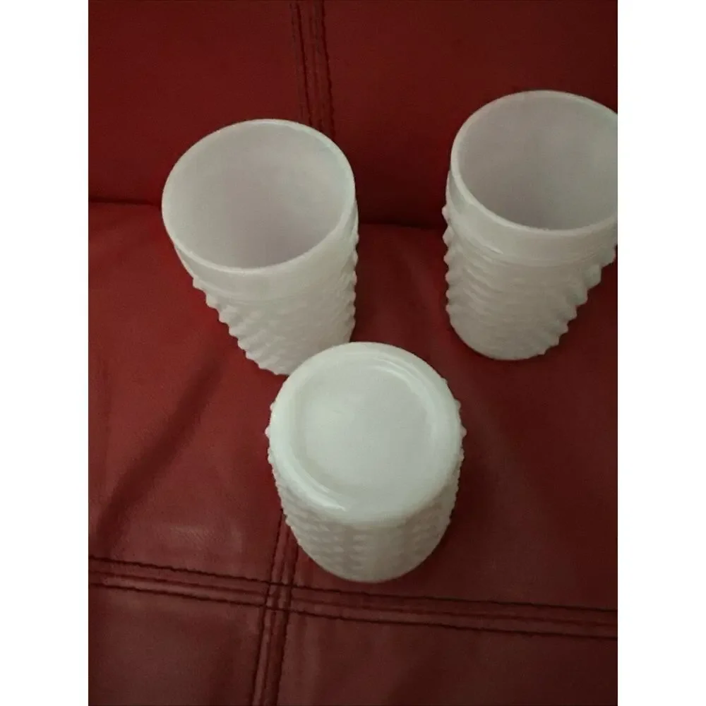 3 Beautiful Vintage Hobnail Milk Glass Cup Juice Water Drink 4.25