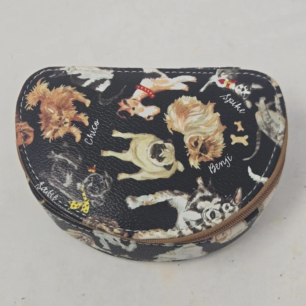 Sydney Love Dog Print Travel Jewelry Case Organizer Polka Dot Interior Black‎