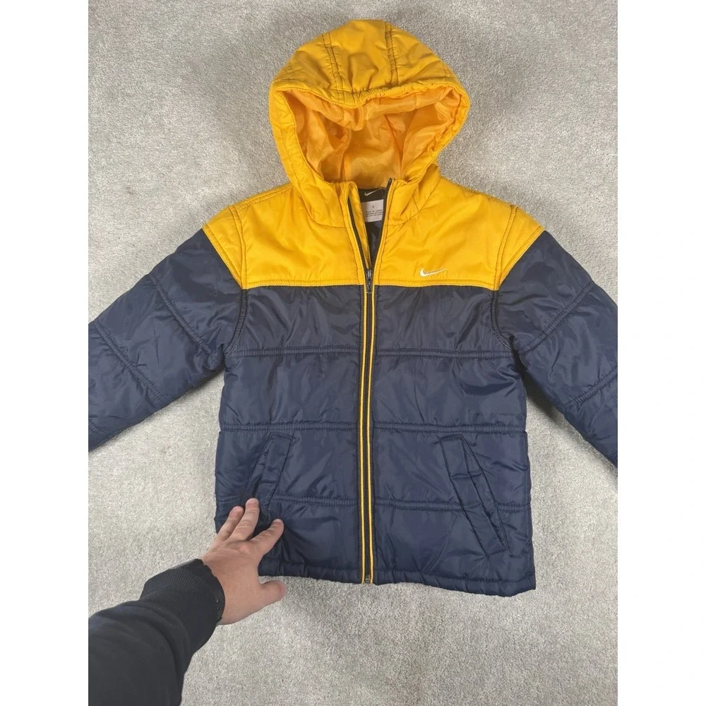 Nike‎ Puffer Hooded Jacket Navy And Yellow Kids Size 7