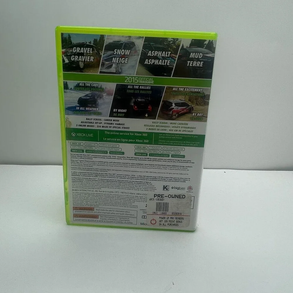 WRC 5 XB360 FIA Rally Racing Official Bigben (Xbox 360, 2015) No Manual