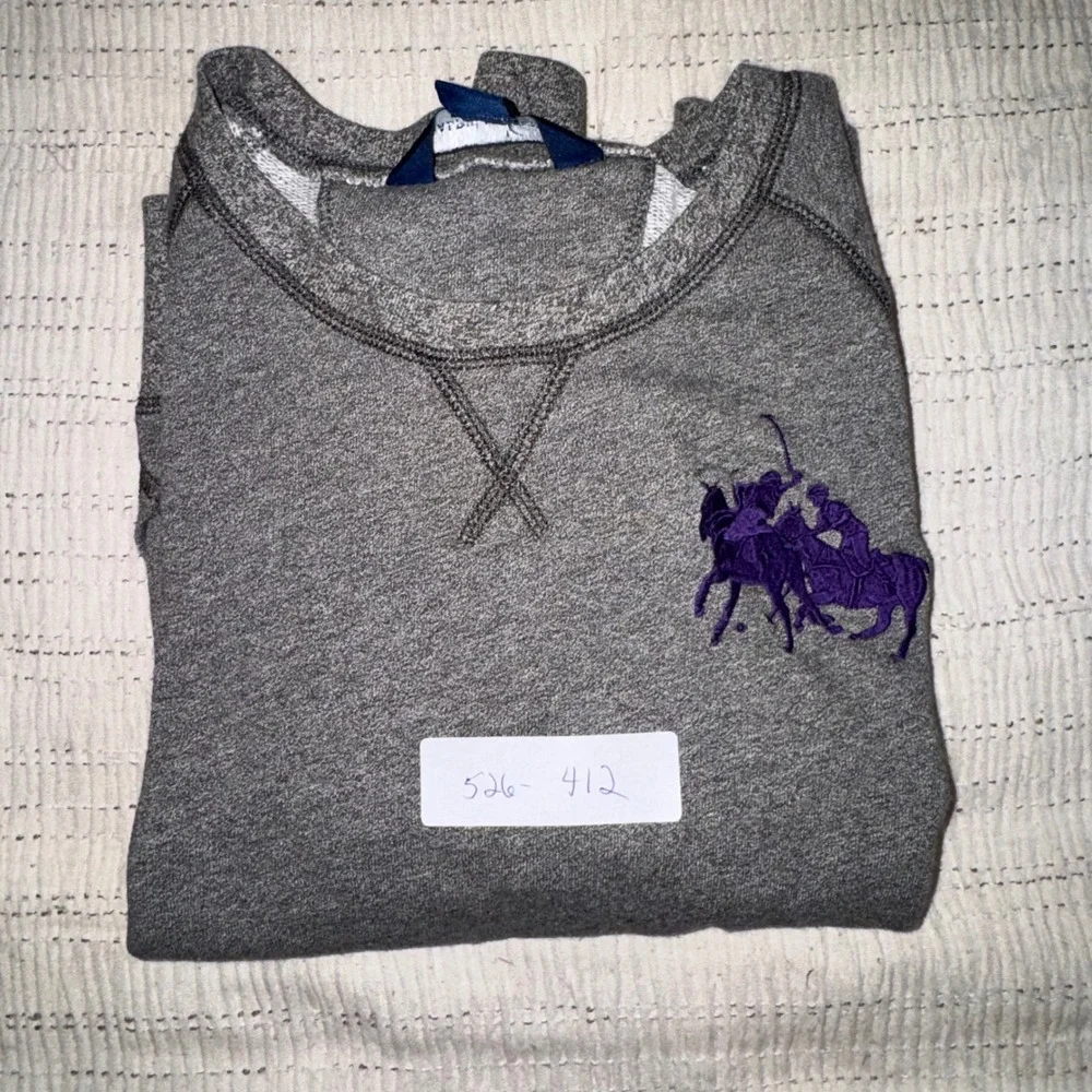 Ralph Lauren Boys XL‎ 16 Gray Big Pony Sweatshirt Purple Logo Number 3 Pullover