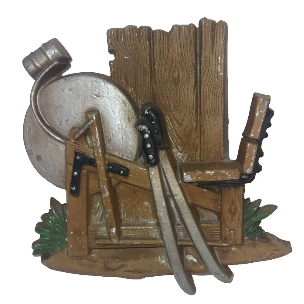 Vintage HODA 1976 Sexton Wooden Axe Grinder Painted Cast Metal 3D Wall Art
