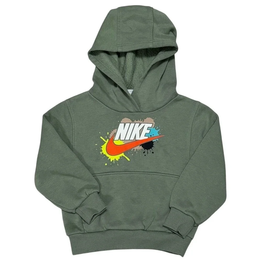 Nike Futura Hoodie Kids 2T Green Splatter Graphic‎ Fleece Pullover Sweatshirt