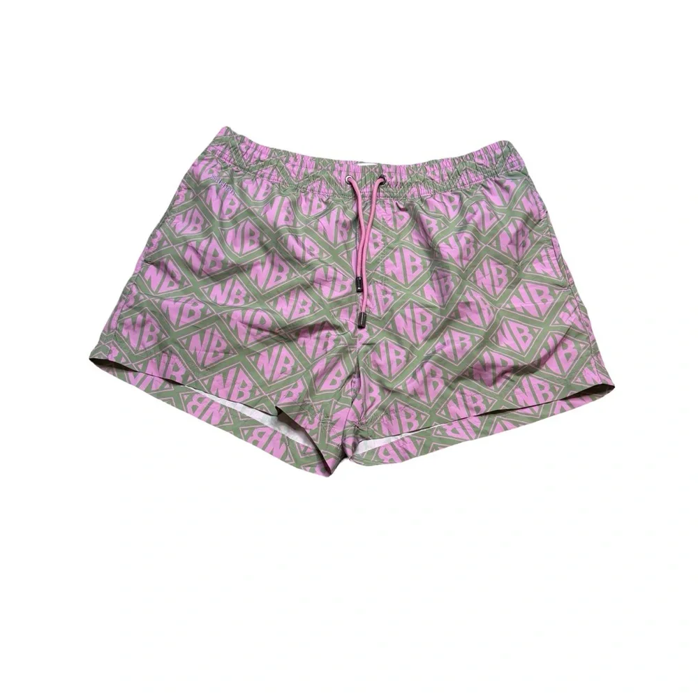 🌴🩳 Nikben Pink Green Monogram Swim Trunks Sz‎ L 🩳🌴