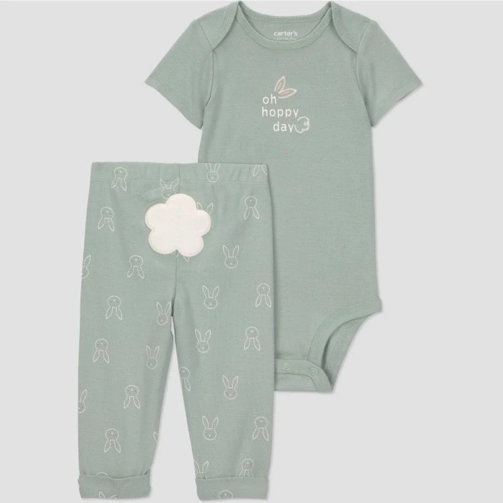 Carter's Just One You Baby 2pc Bunny Bodysuit and Pants Set Sage Green 12 Months