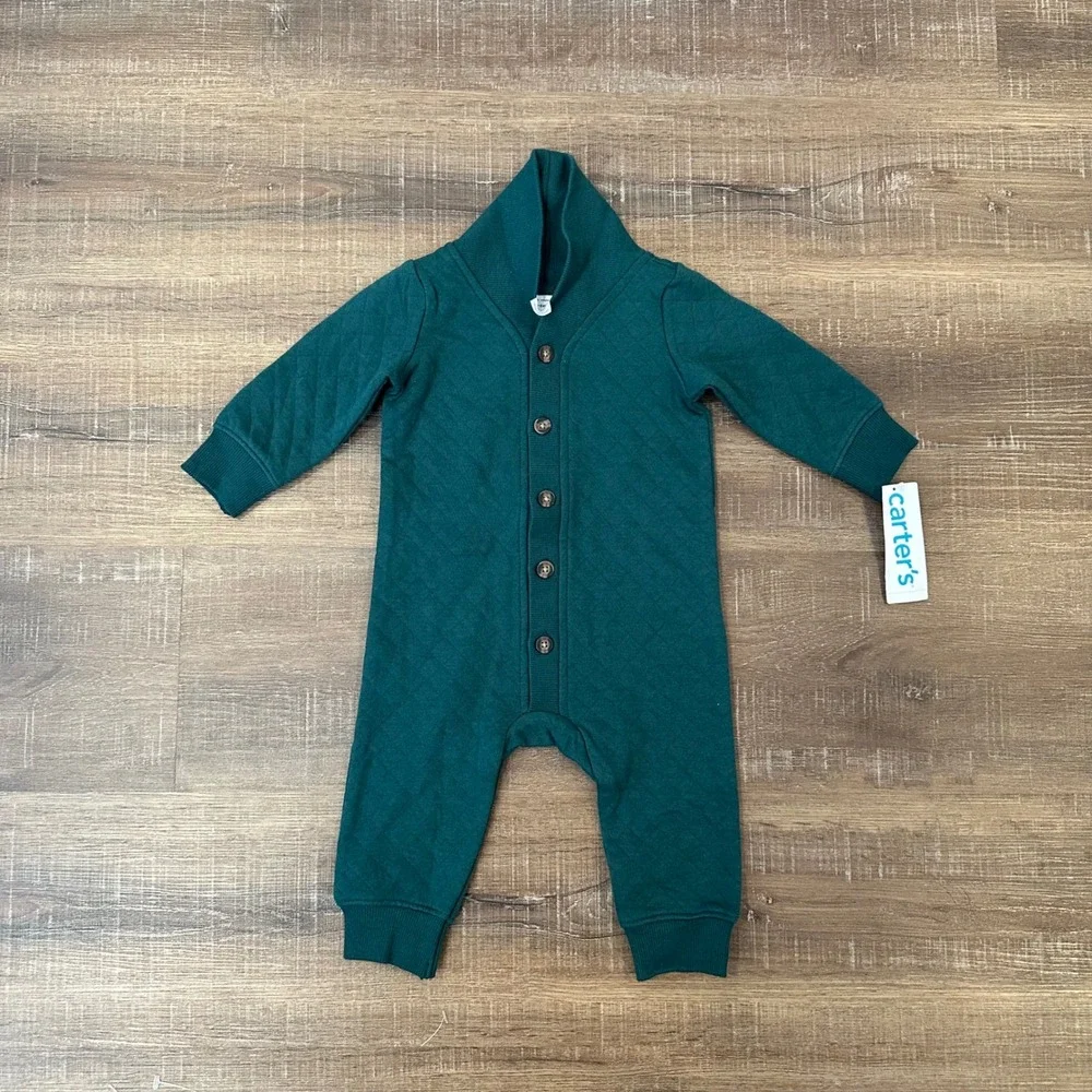 Carters Baby 6M Dark Green Quilted Shawl Collar Button Front Jumpsuit‎ 1U056510