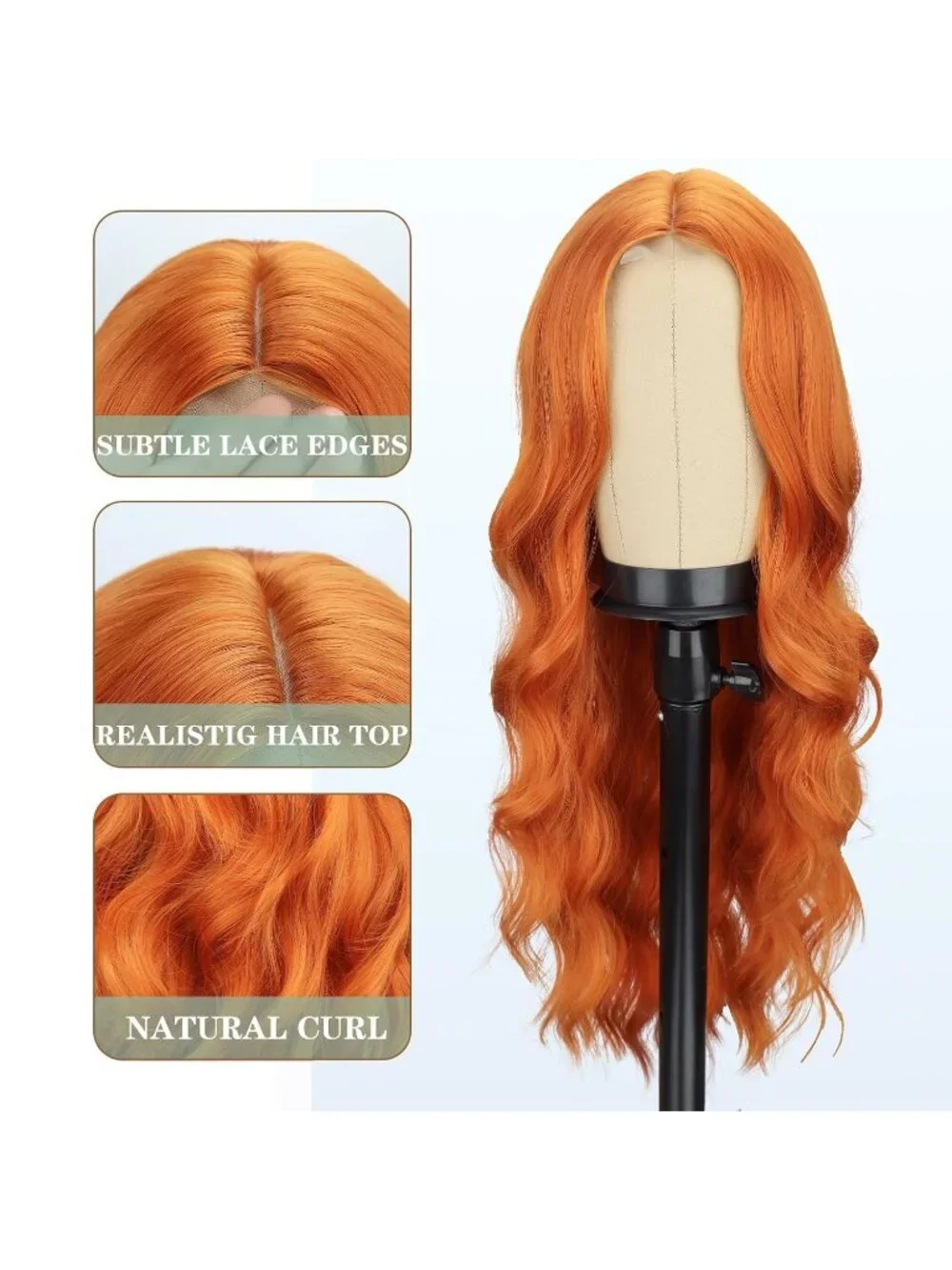 Women's Orange 26 Inch Natural Synthetic Modern Long Curly Wavy Fiber Wigs