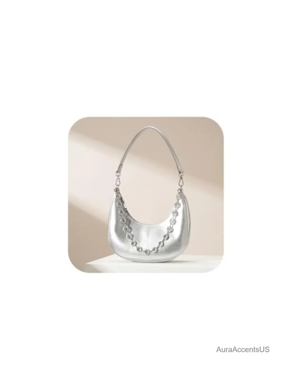 PU Leather Crescent Hobo Shoulder Bag with Chain Strap, Work Casual Evening