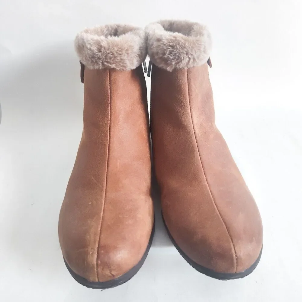 SoftWalk Helena Tan Leather Bootie Winter Boots Shoes 9 M‎ Faux Fur Lined Warm