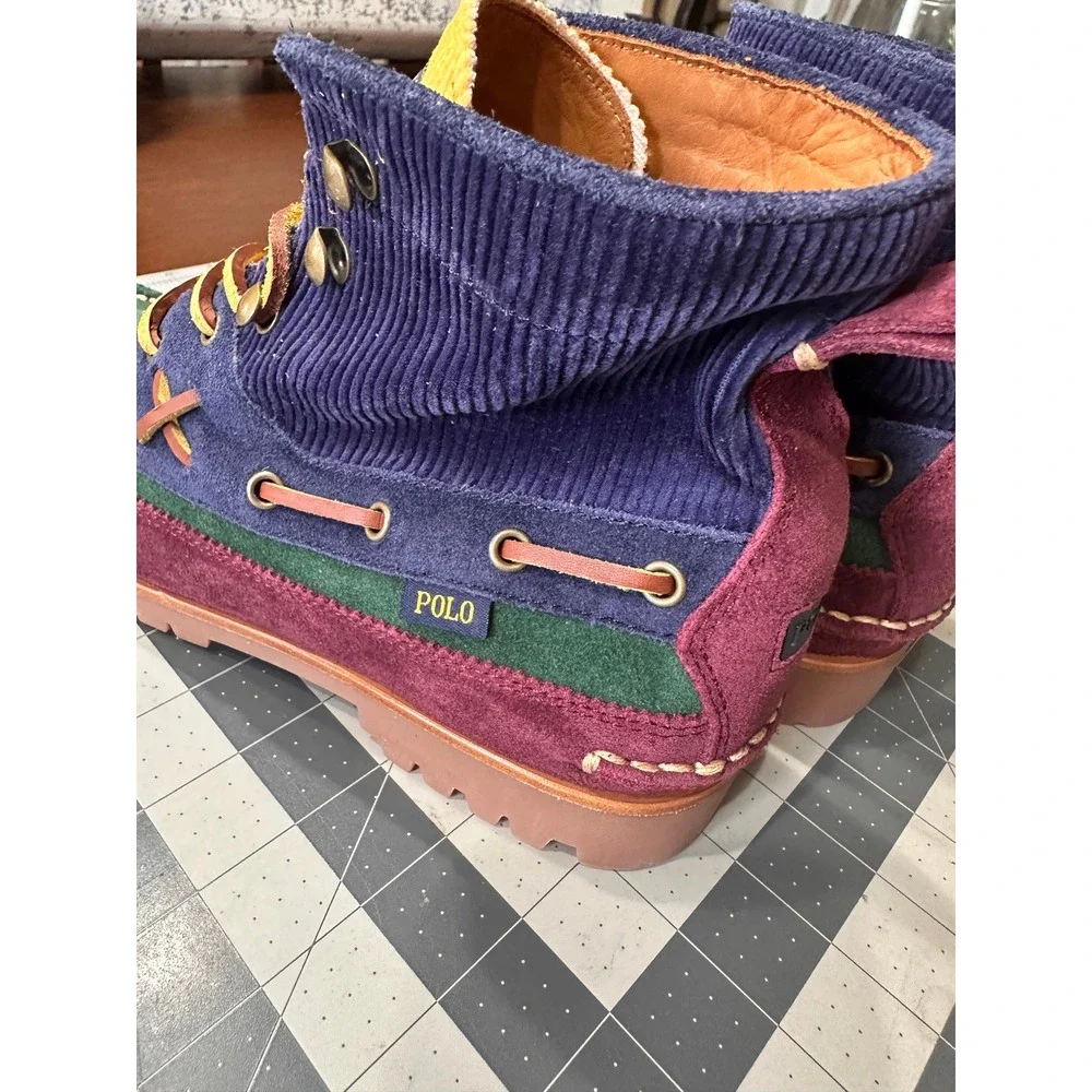Polo Country Ralph Lauren NWOB SZ 9 Boots Multicolor Suede Corduroy Ranger