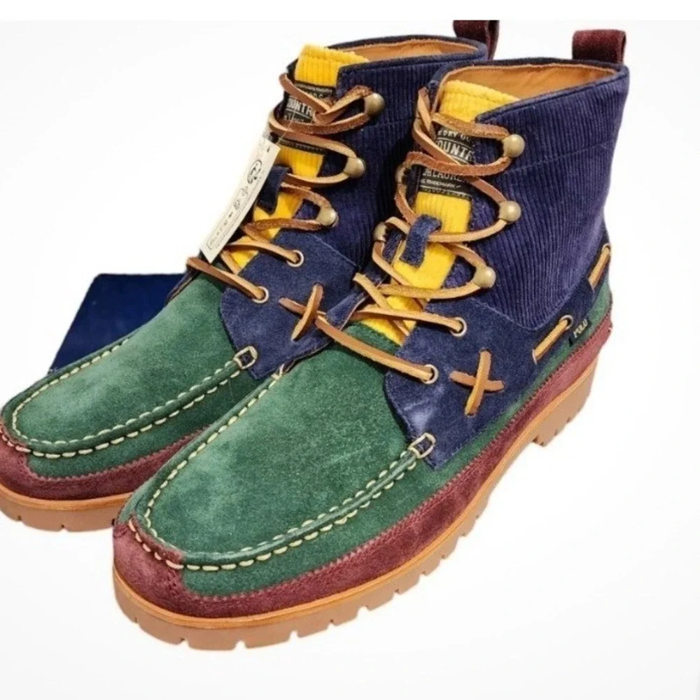 Polo Country Ralph Lauren NWOB SZ 9 Boots Multicolor Suede Corduroy Ranger