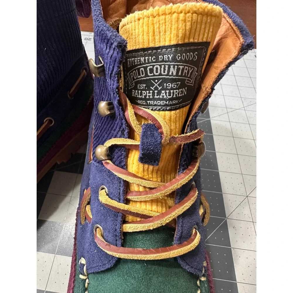Polo Country Ralph Lauren NWOB SZ 9 Boots Multicolor Suede Corduroy Ranger