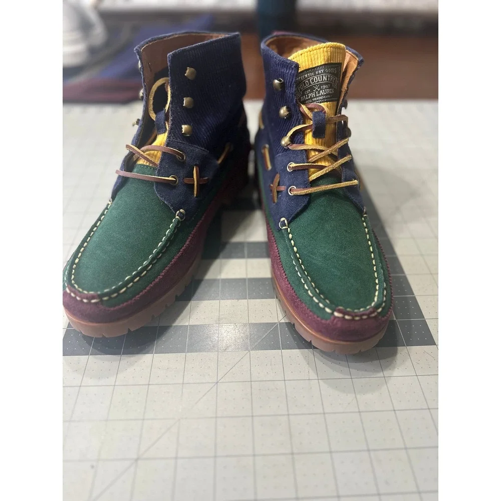 Polo Country Ralph Lauren NWOB SZ 9 Boots Multicolor Suede Corduroy Ranger